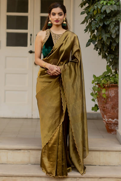 Mimamsaa Charcoal tissue silk sari MIMAAPR26D143161
