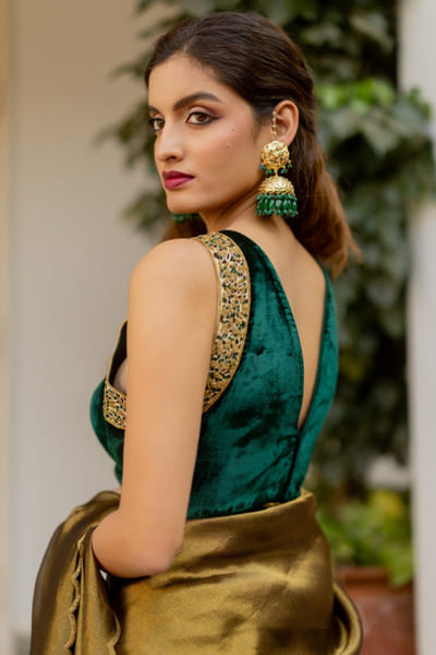 Mimamsaa Green velvet silk blouse MIMAAPR26D143160