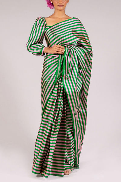 Handwoven striped sari set