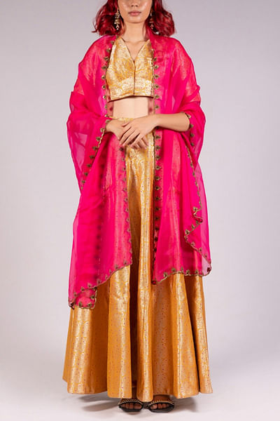 Yellow handwoven lehenga set