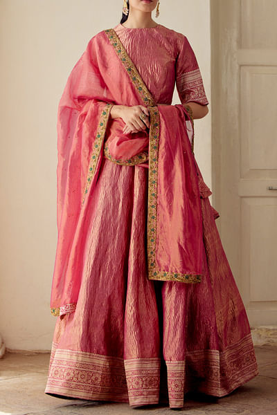 Magenta tissue silk lehenga set