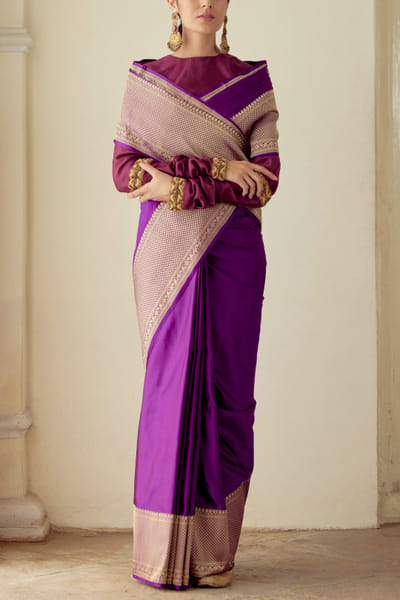 Mimamsaa Purple satin silk sari set MIMSEP2220
