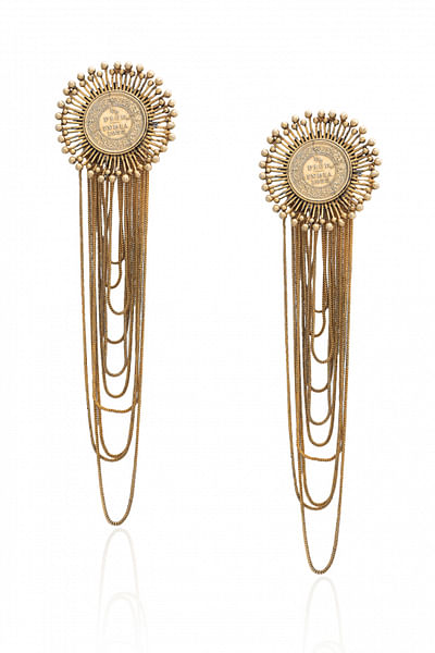 Gold coin and chain earrings