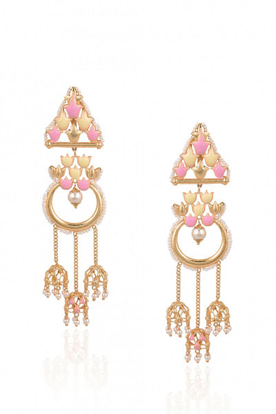 Pink stone accented chandelier earrings