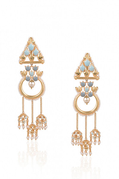 Multicoloured stone accented chandelier earrings