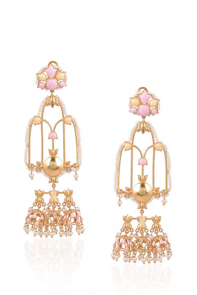 Pink floral patterned earrings