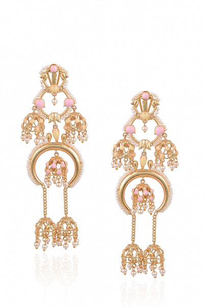 Pastel grey and peach chandelier earrings
