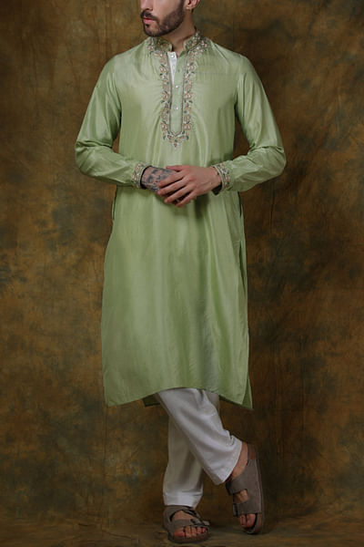 Mint green paisley embroidered kurta set