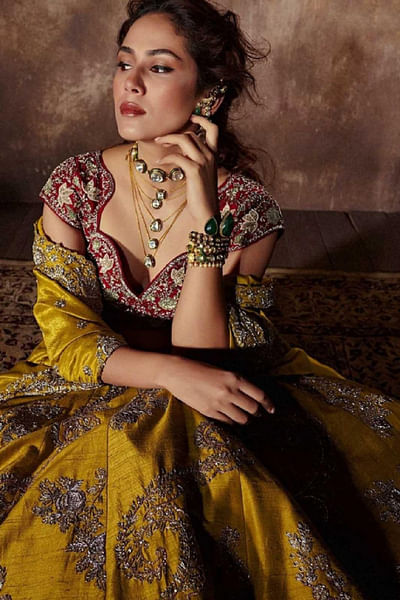 Mustard embroidered lehenga set