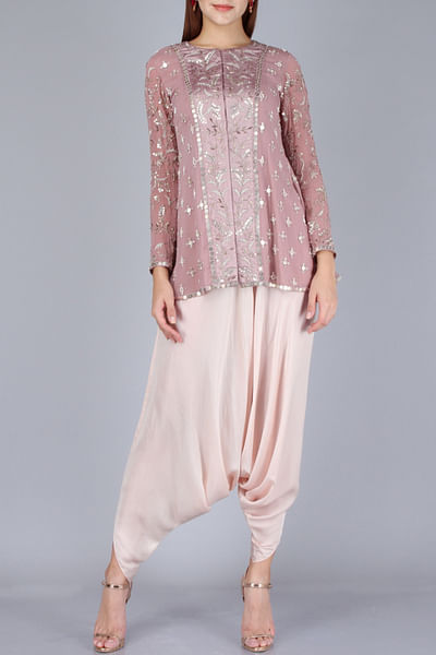 Embroidered jacket with dhoti pants set