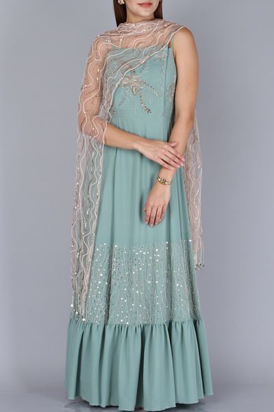 Gown with embroidered dupatta