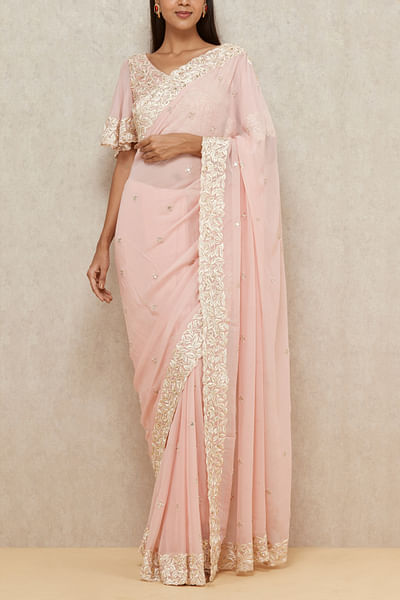 Muted pink embellished sari