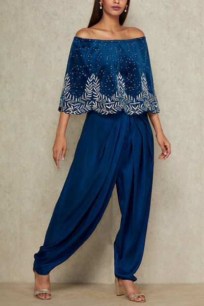 Ink blue off shoulder top with palazzo pants