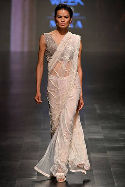 Neutral embellished sari