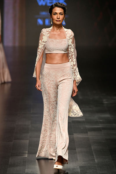 Nude embellished cape and pants
