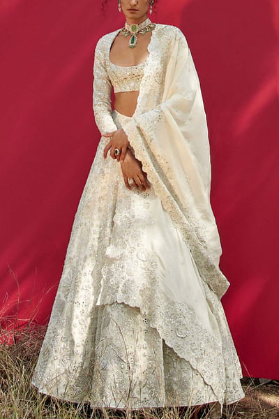 Ivory embroidered organza lehenga set