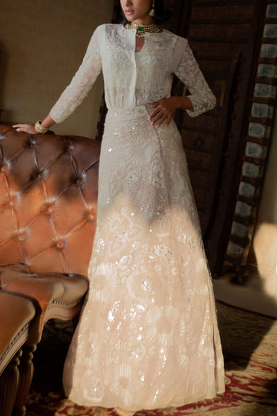 Embroidered organza shirt and lehenga set