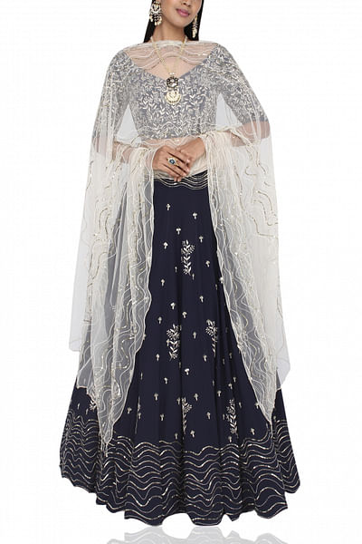 Embroidered lehenga with blouse and dupatta