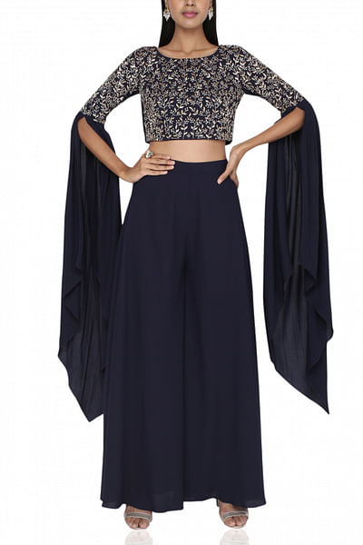 Embroidered crop top with palazzos