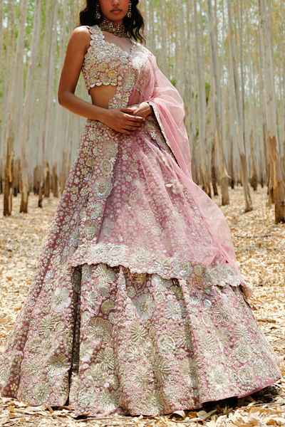 Pink floral embroidered lehenga set