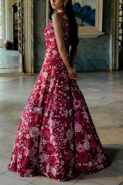 Hot pink embroidered gown