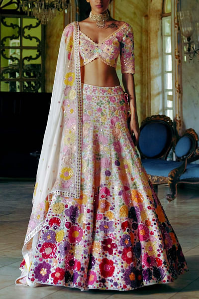 Ivory embroidered lehenga set