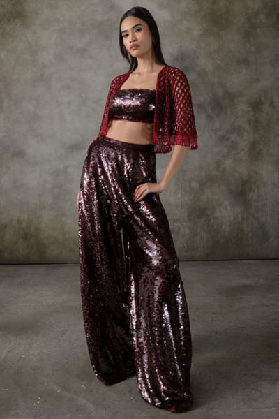 Deep wine embroidered co-ords