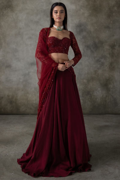 Red georgette lehenga set