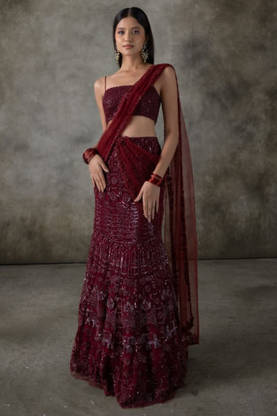 Red embroidered lehenga set