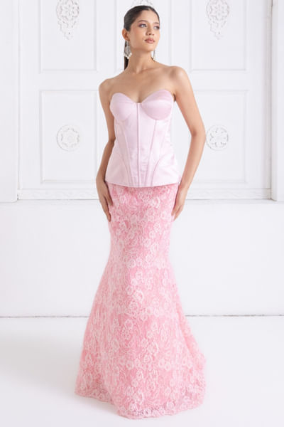 Pink embroidered corset lehenga set