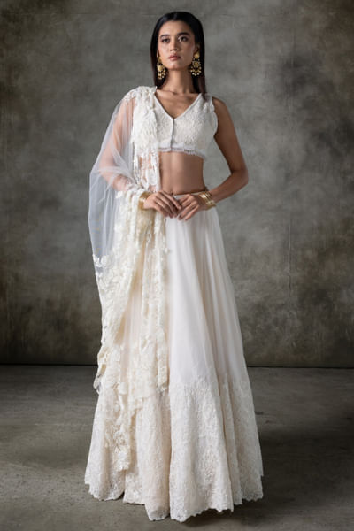 White embroidered lehenga set