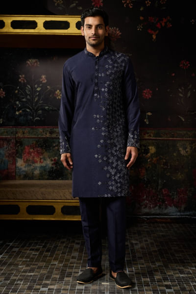 Blue cutdana embroidered kurta set