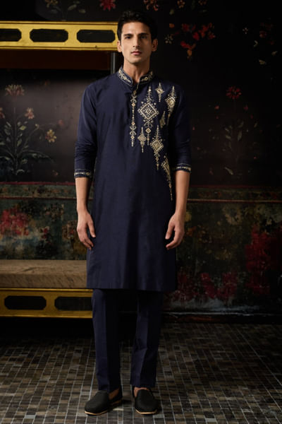 Blue cutdana embroidery kurta set