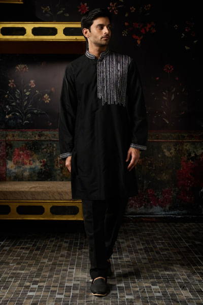 Black thread embroidered kurta set