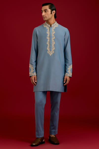 Light blue dori mirror embroidered kurta set