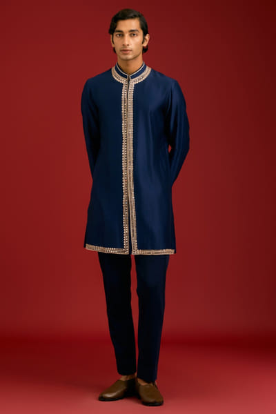 Navy blue dori mirror embroidered kurta set