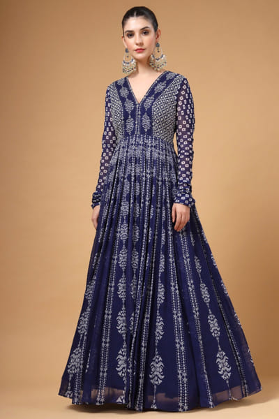Gazab by Miku Kumar Purple printed and embroidered anarkali set GAZNOV25D138685