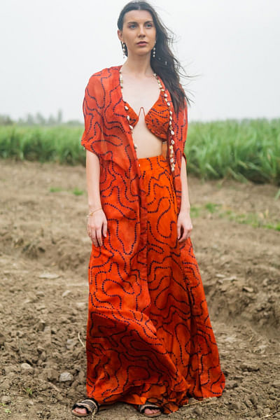 Orange printed cape set