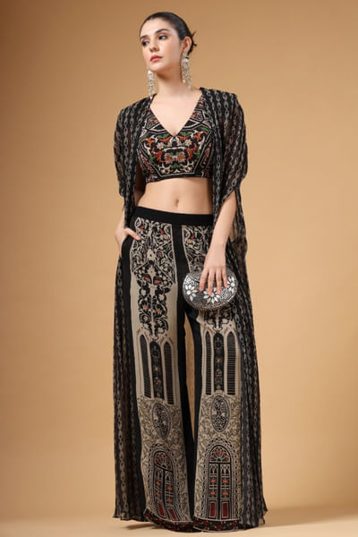 Black printed cape and palazzo set