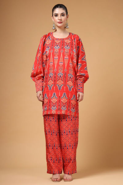 Red printed kaftan co-ord set