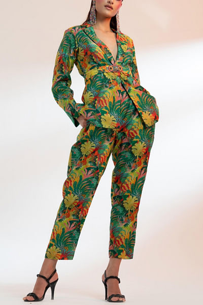 Green forest printed blazer set
