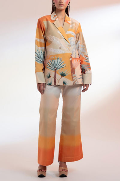 Multicolour leaf printed blazer set