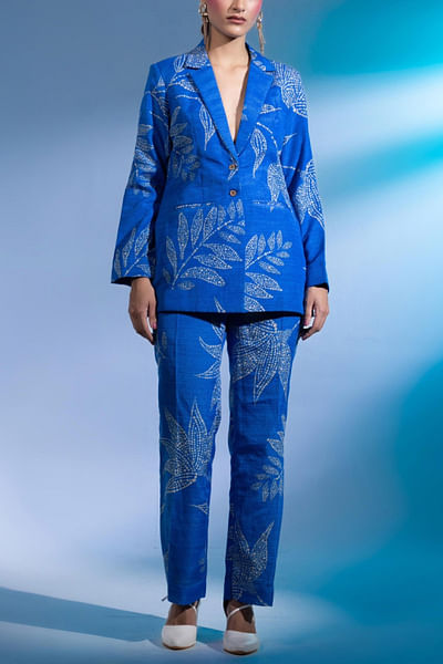 Electric blue floral printed blazer set