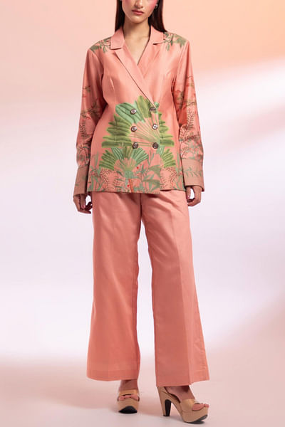 Peach leaf printed blazer set