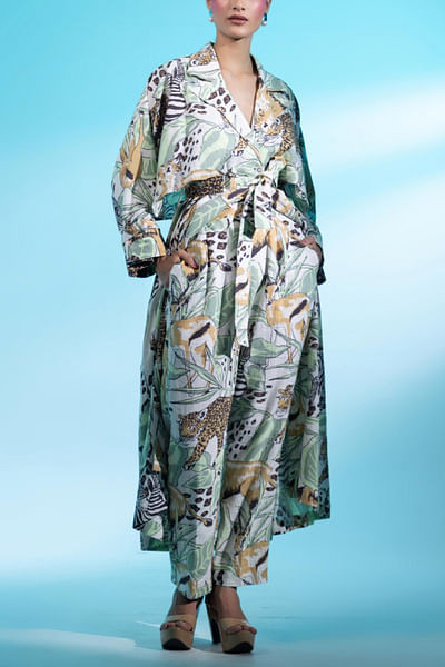 Ivory leopard printed trench coat