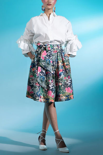 Multicolour leaf printed skirt set