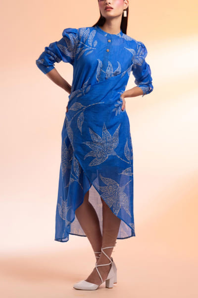 Electric blue floral printed dress