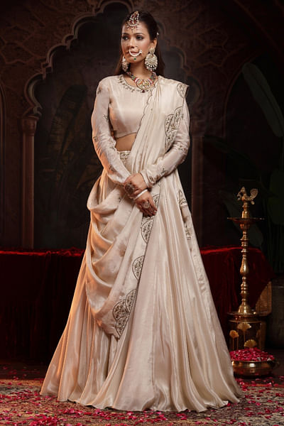 Ivory embroidered lehenga set