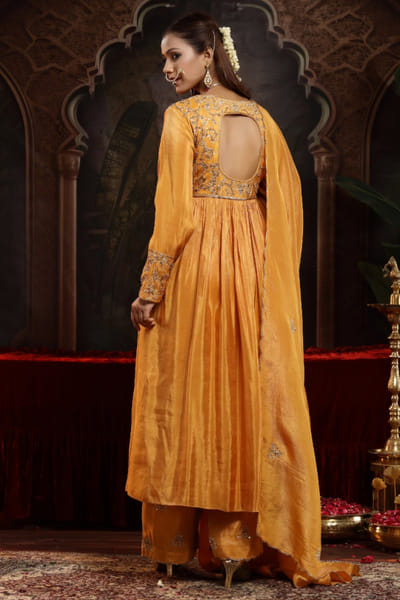 Miku Kumar Mustard zardozi embroidered anarkali set MIKJUN25D129146