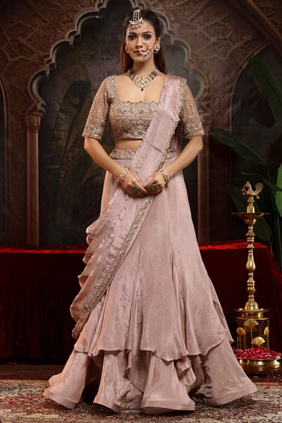 Lilac layered lehenga set